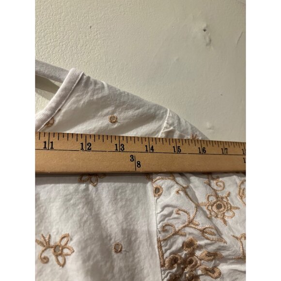 Lane Bryant White & Beige Embroidered Cotton Blend Short Sleeve Tunic Top - Picture 5 of 10